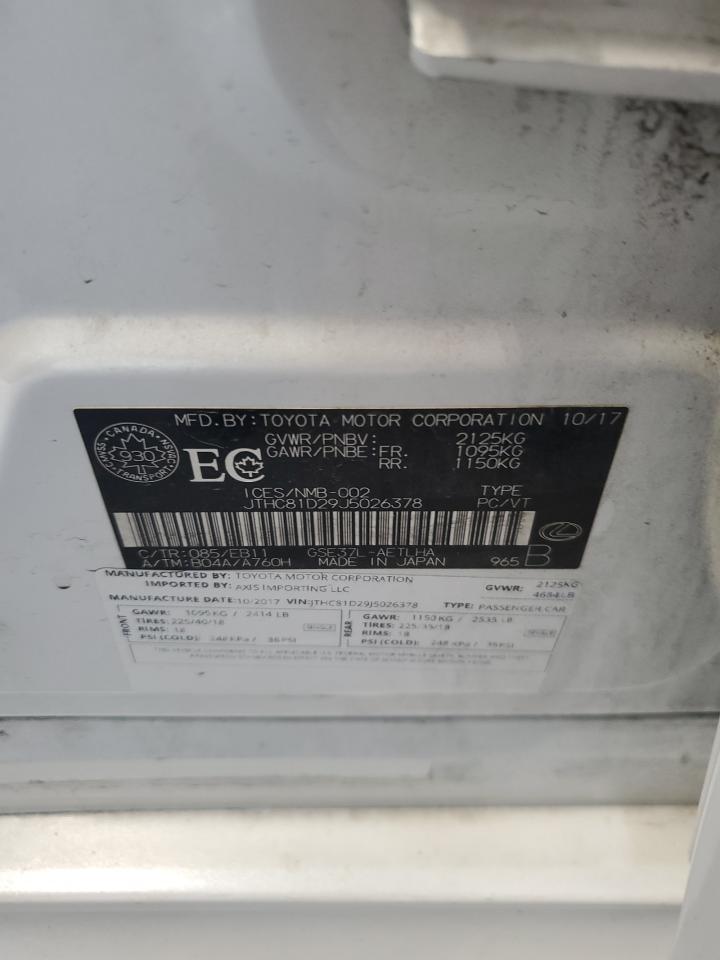 2018 Lexus Is 300 VIN: JTHC81D29J5026378 Lot: 85581455