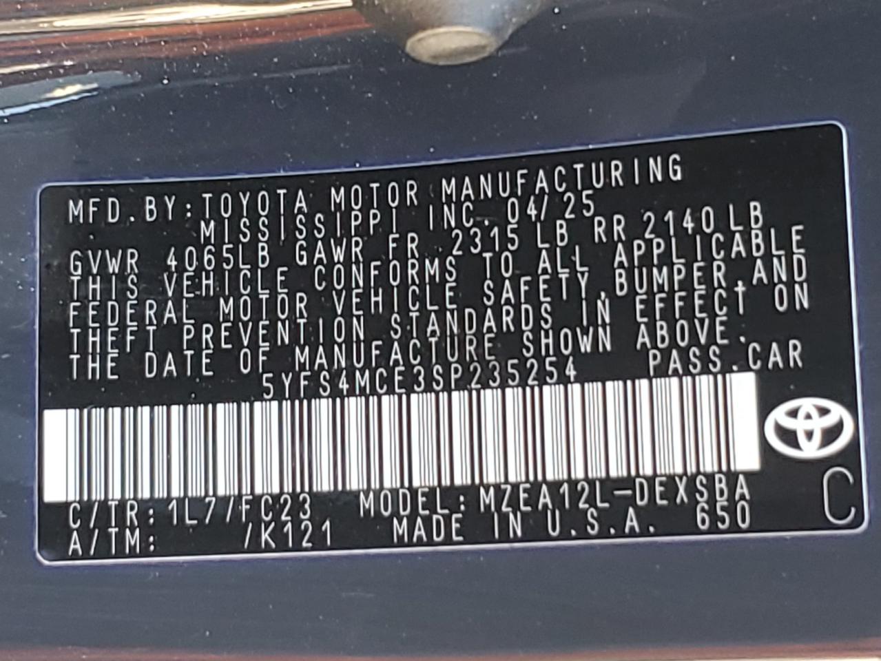 2025 Toyota Corolla Se VIN: 5YFS4MCE3SP235254 Lot: 90693885