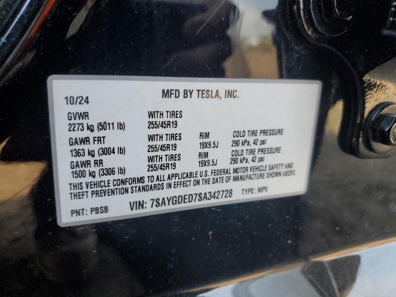 2025 Tesla Model Y VIN: 7SAYGDED7SA342728 Lot: 86885825