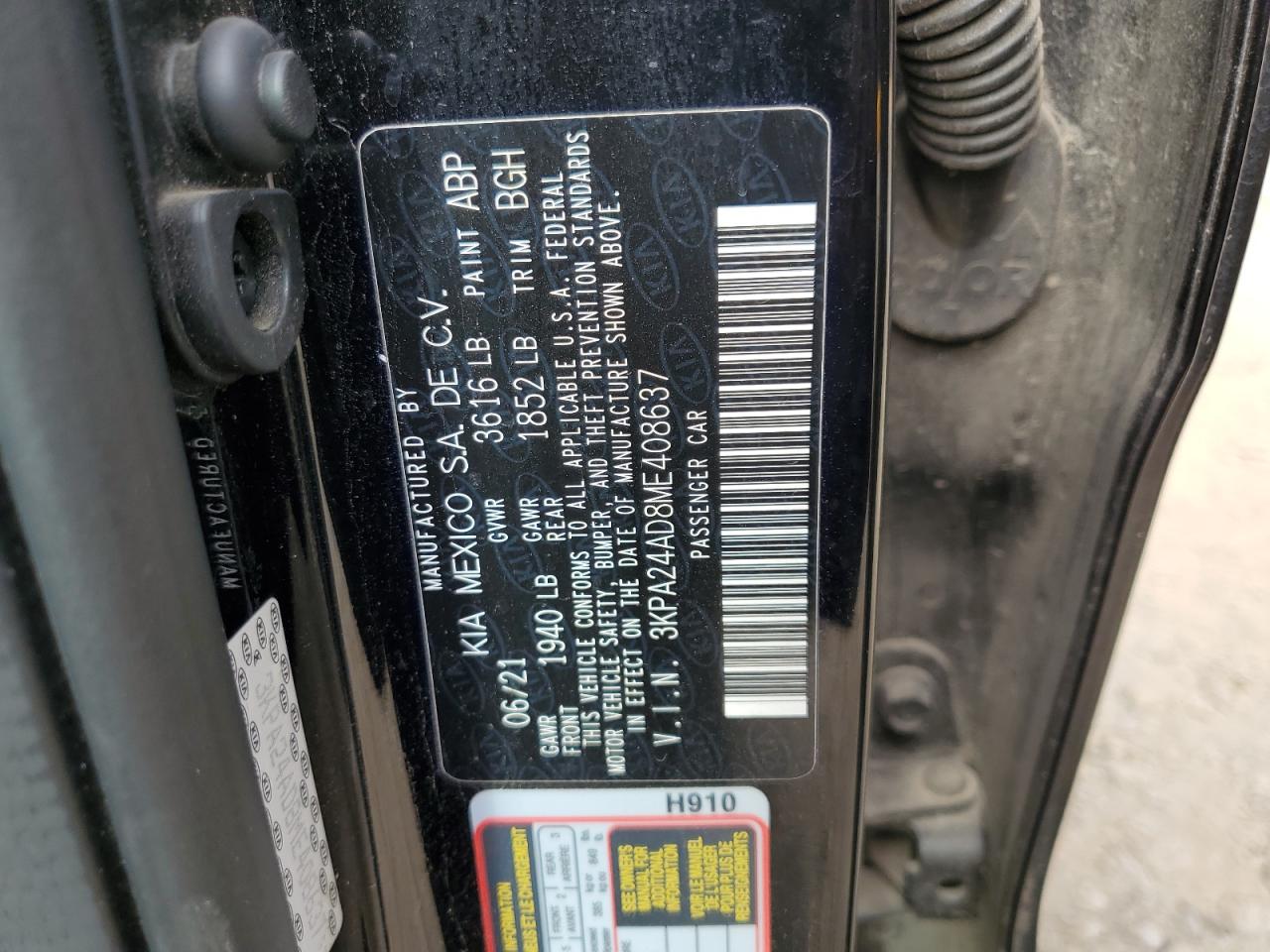 2021 Kia Rio Lx VIN: 3KPA24AD8ME408637 Lot: 85641855