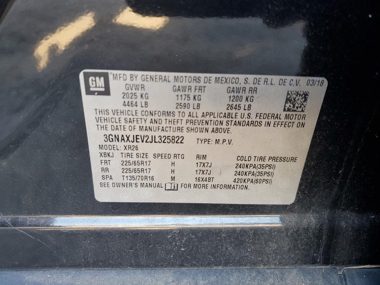 2018 Chevrolet Equinox Lt VIN: 3GNAXJEV2JL325822 Lot: 83934715