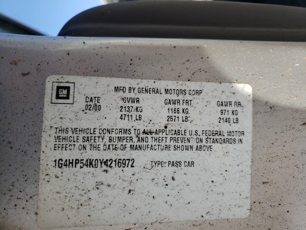 2002 Buick Lesabre Custom VIN: 1G4HP54K0Y4216972 Lot: 89521865