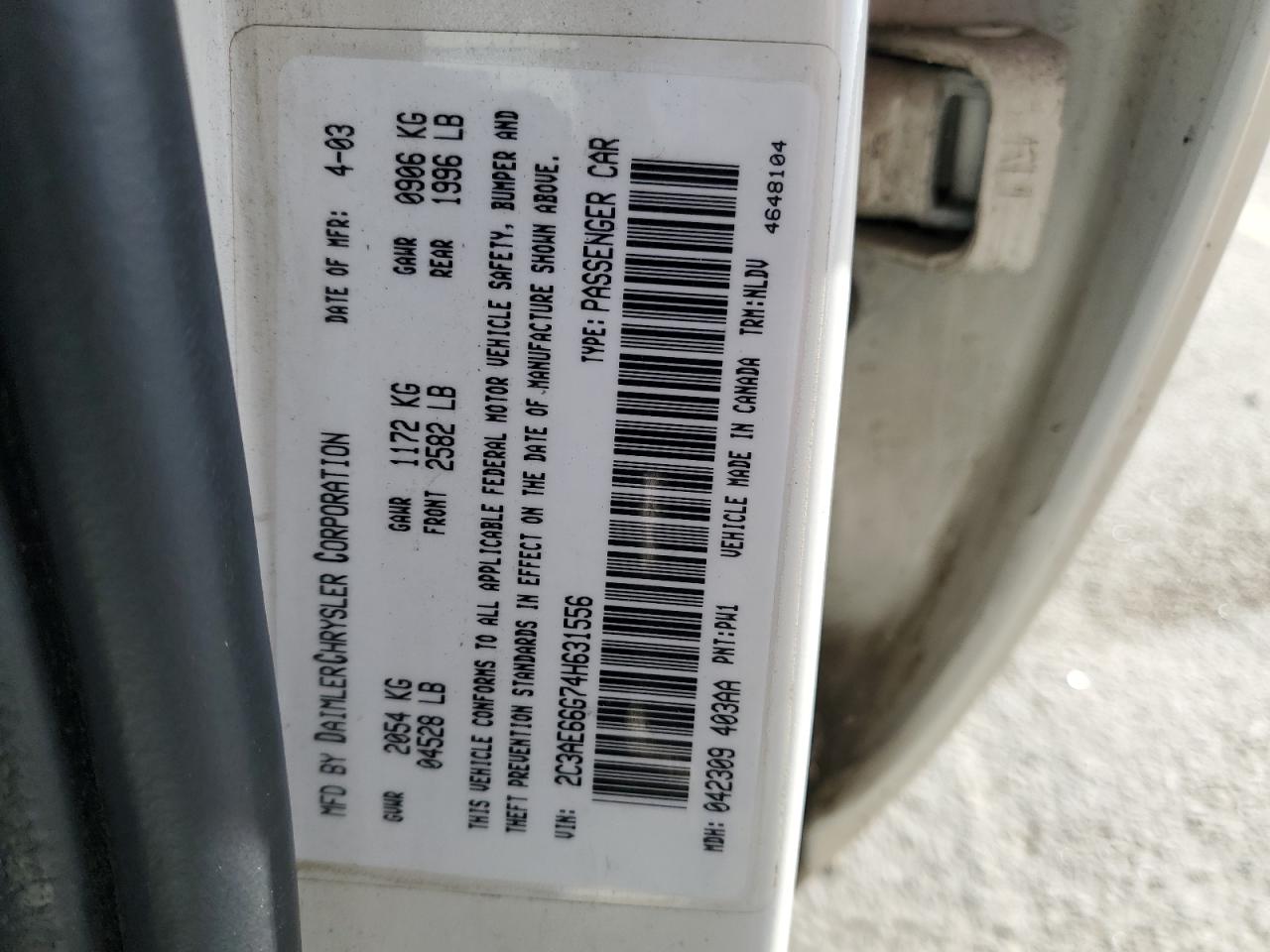 2004 Chrysler 300M VIN: 2C3AE66G74H631556 Lot: 90649775