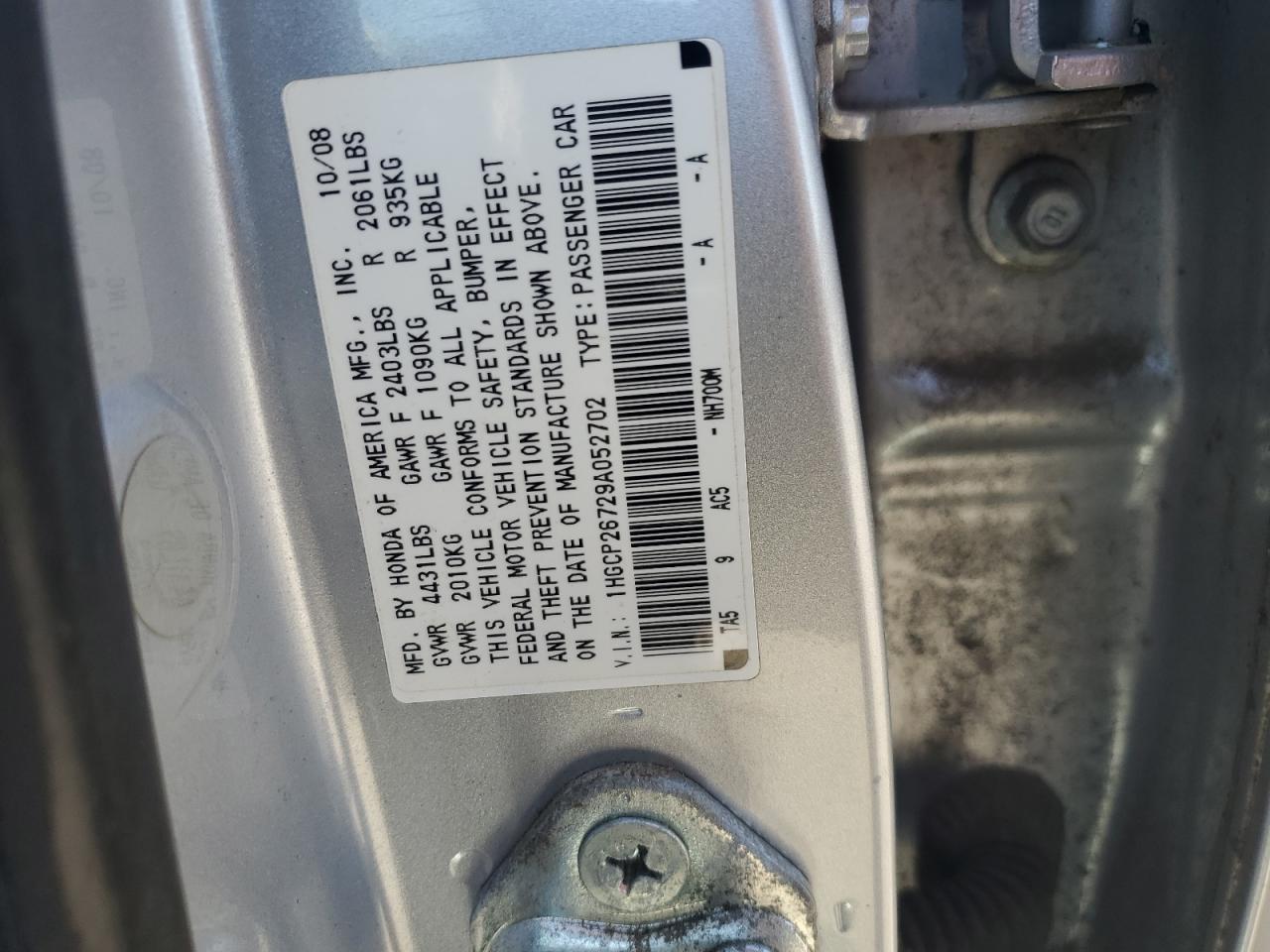 2009 Honda Accord Ex VIN: 1HGCP26729A052702 Lot: 89445365