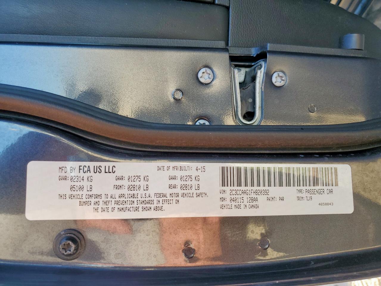 2015 Chrysler 300 Limited VIN: 2C3CCAAG1FH820392 Lot: 86689535