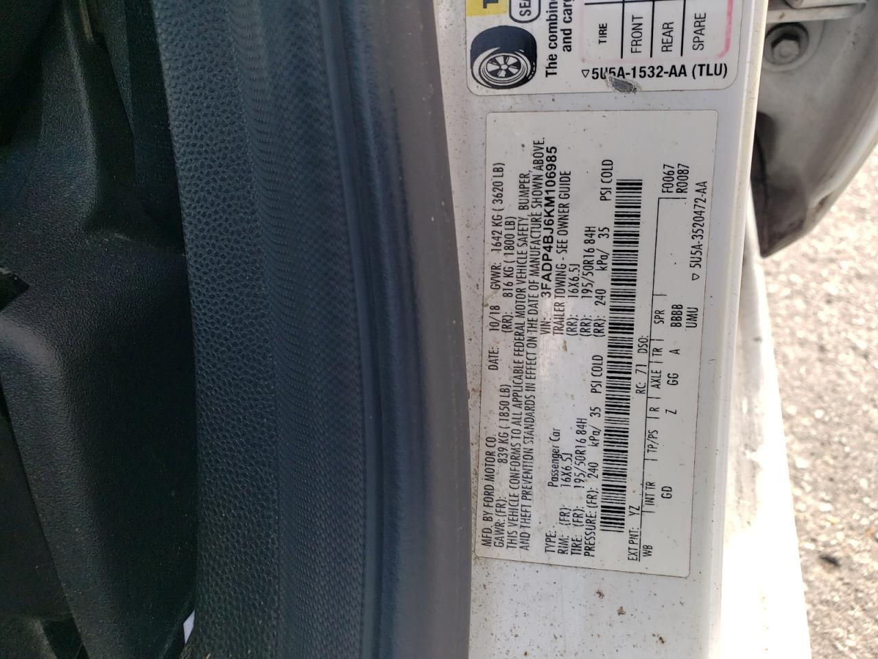 2019 Ford Fiesta Se VIN: 3FADP4BJ6KM106985 Lot: 82355625