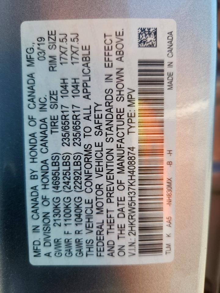 2019 Honda Cr-V Lx VIN: 2HKRW5H37KH408874 Lot: 84609735