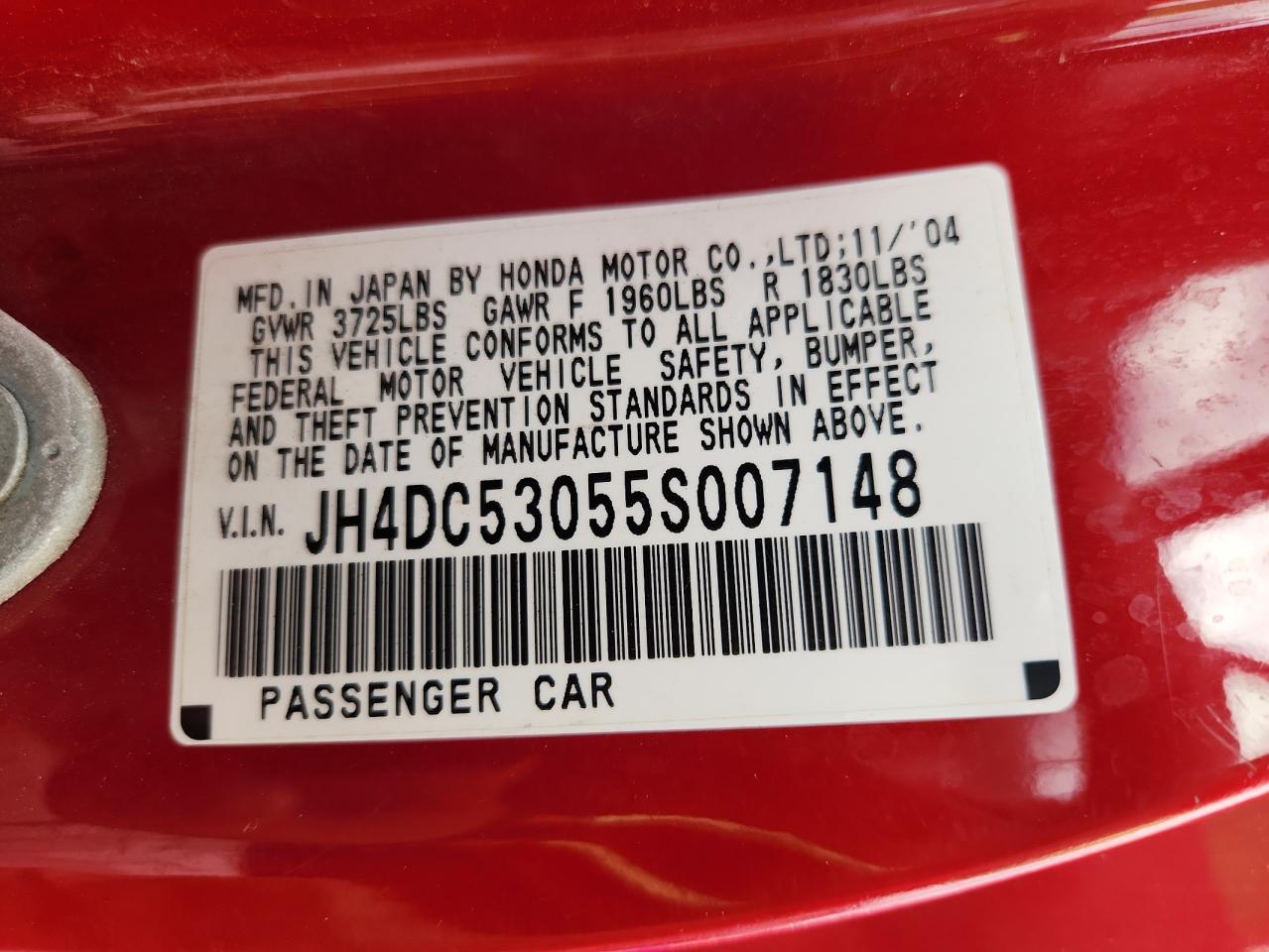 2005 Acura Rsx Type-S VIN: JH4DC53055S007148 Lot: 86181965
