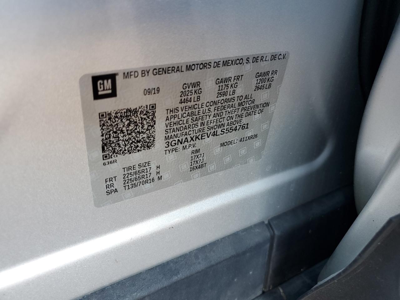 2020 Chevrolet Equinox Lt VIN: 3GNAXKEV4LS554761 Lot: 81926645