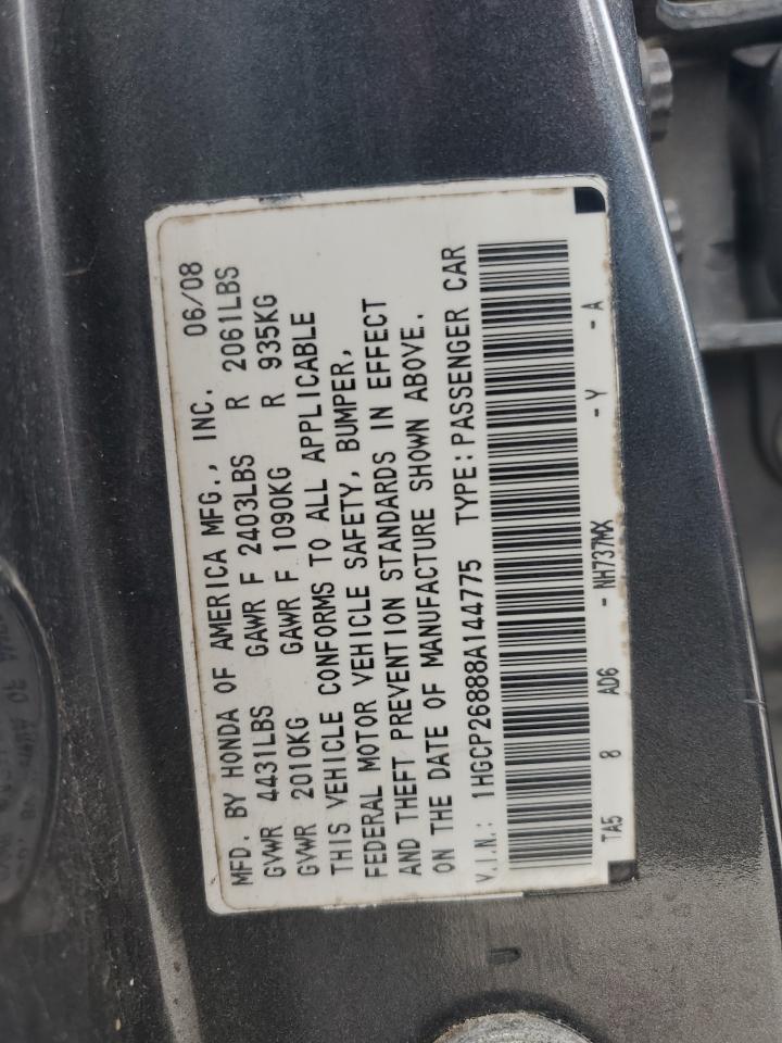 2008 Honda Accord Exl VIN: 1HGCP26888A144775 Lot: 82400995