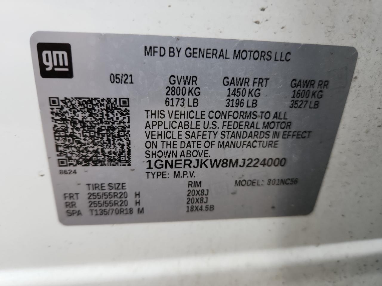 2021 Chevrolet Traverse Rs VIN: 1GNERJKW8MJ224000 Lot: 82287385