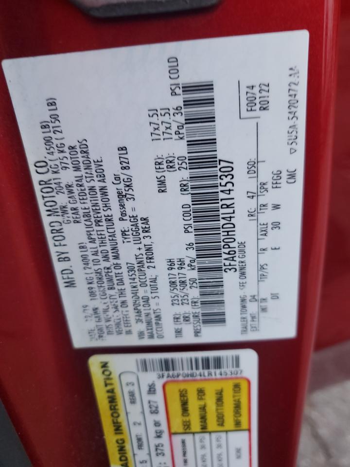 2020 Ford Fusion Se VIN: 3FA6P0HD4LR145307 Lot: 85496575