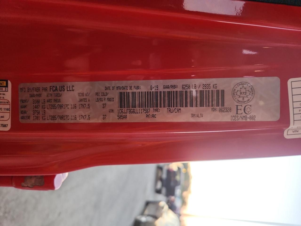 2020 Jeep Gladiator Rubicon VIN: 1C6JJTBG6LL117587 Lot: 81950705