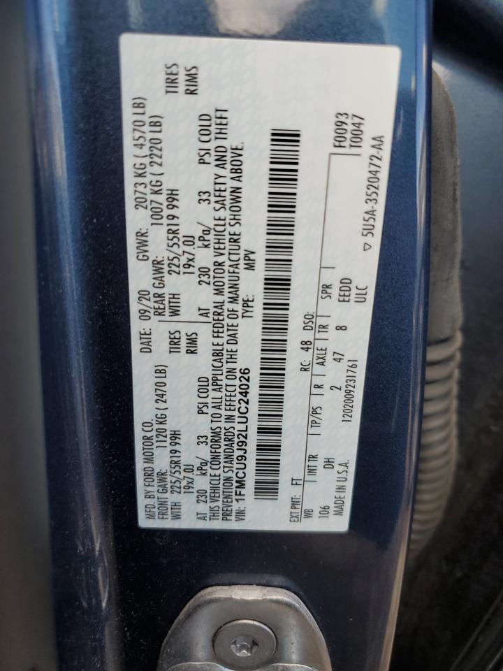 2020 Ford Escape Titanium VIN: 1FMCU9J92LUC24026 Lot: 85318465