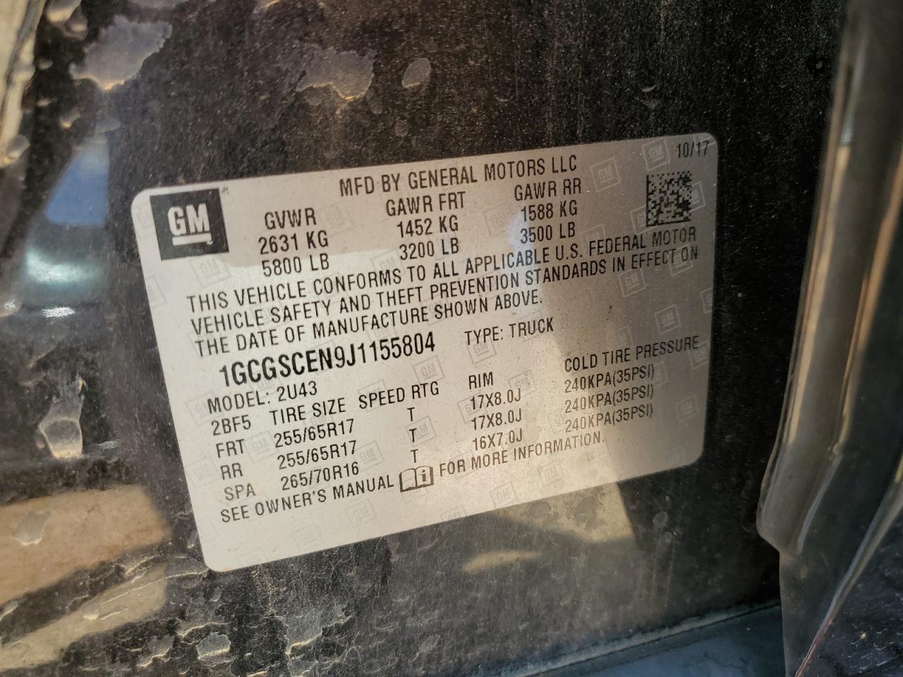 2018 Chevrolet Colorado Lt VIN: 1GCGSCEN9J1155804 Lot: 81992265