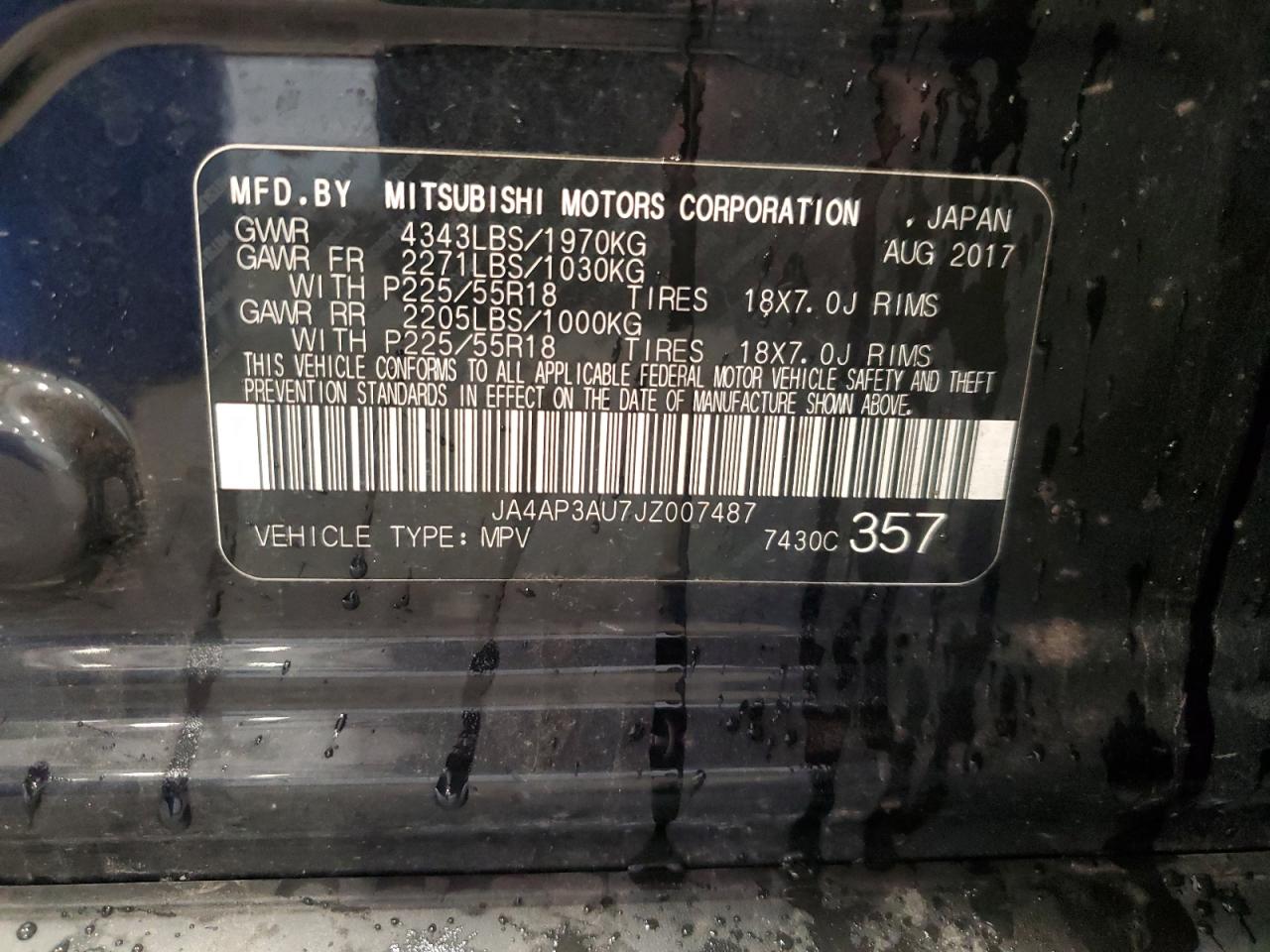 2018 Mitsubishi Outlander Sport Es VIN: JA4AP3AU7JZ007487 Lot: 86259885