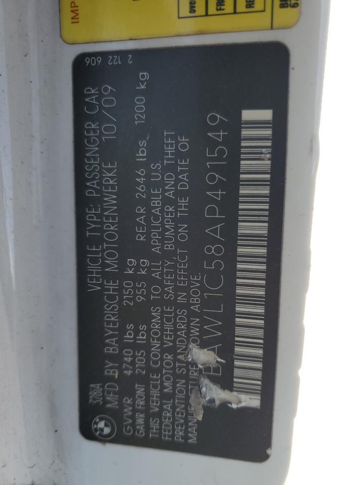 2010 BMW 328 I VIN: WBAWL1C58AP491549 Lot: 85578305