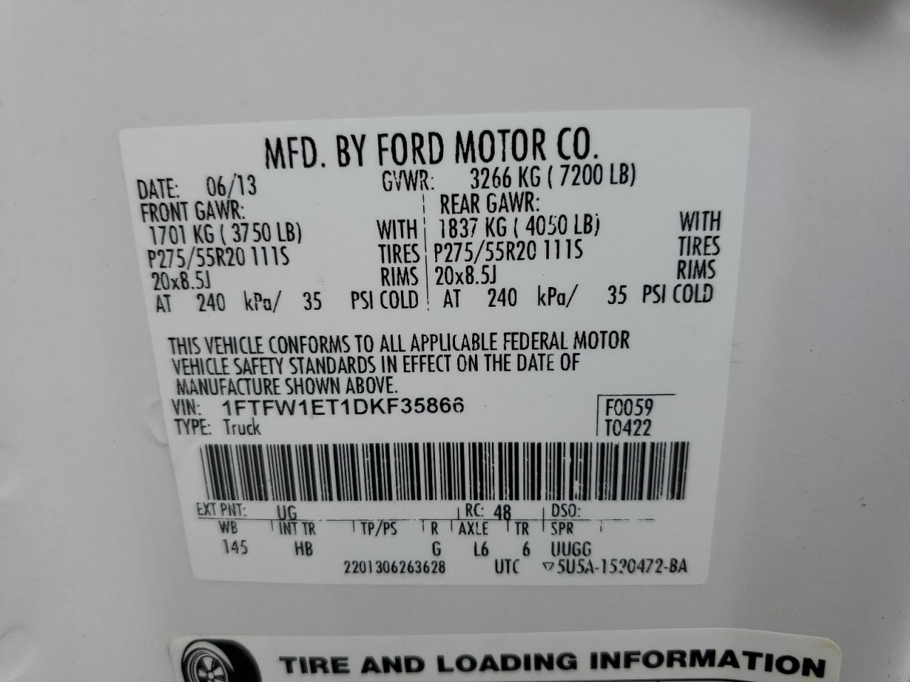 2013 Ford F150 Supercrew VIN: 1FTFW1ET1DKF35866 Lot: 82482695