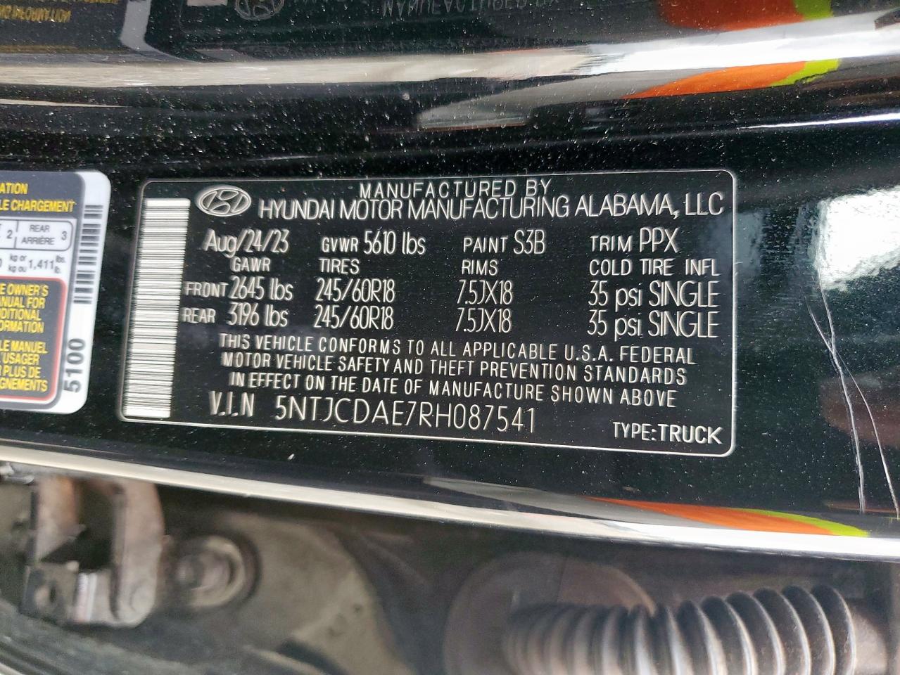 2024 Hyundai Santa Cruz Sel VIN: 5NTJCDAE7RH087541 Lot: 85206595