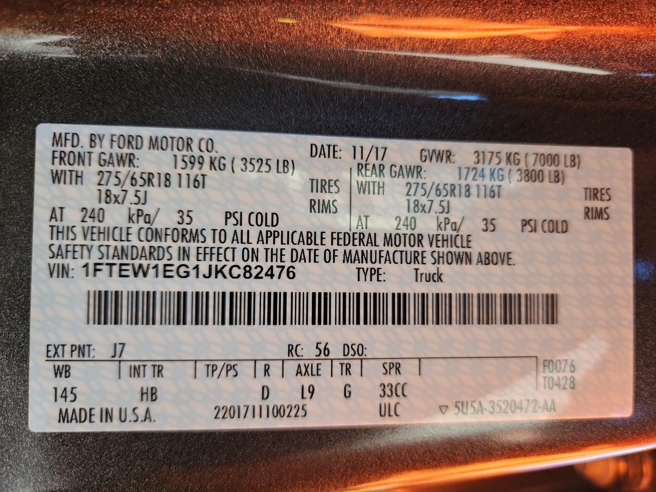 2018 Ford F150 Supercrew VIN: 1FTEW1EG1JKC82476 Lot: 82260715