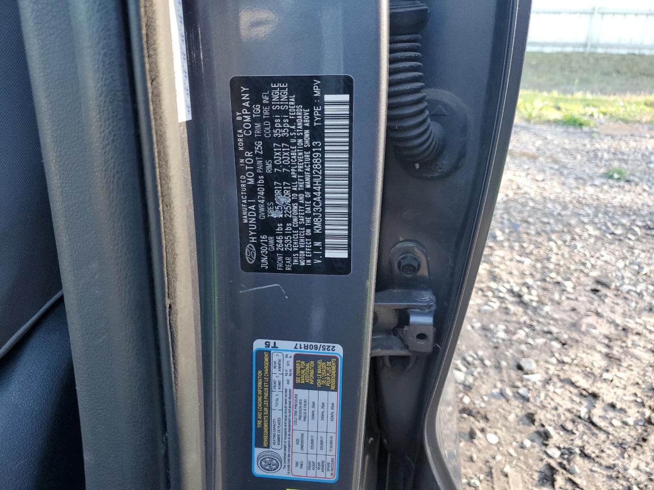 2017 Hyundai Tucson Limited VIN: KM8J3CA44HU288913 Lot: 85122695