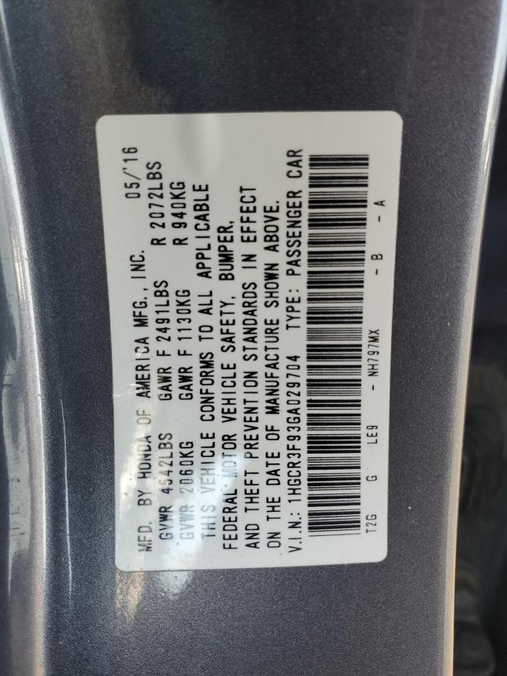 2016 Honda Accord Touring VIN: 1HGCR3F93GA029704 Lot: 84072705