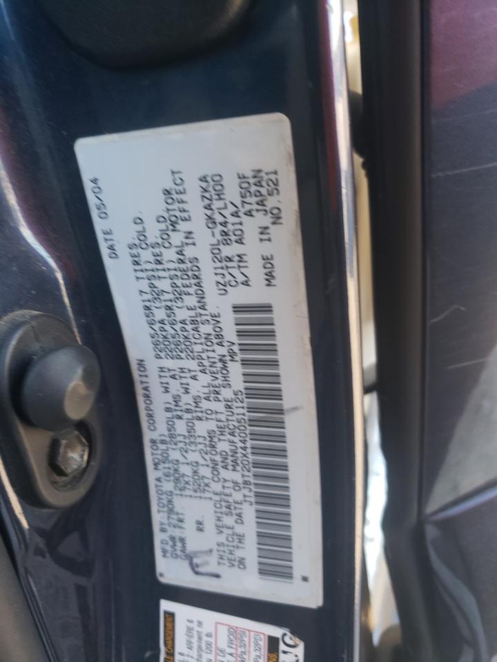 2004 Lexus Gx 470 VIN: JTJBT20X440051125 Lot: 84951085