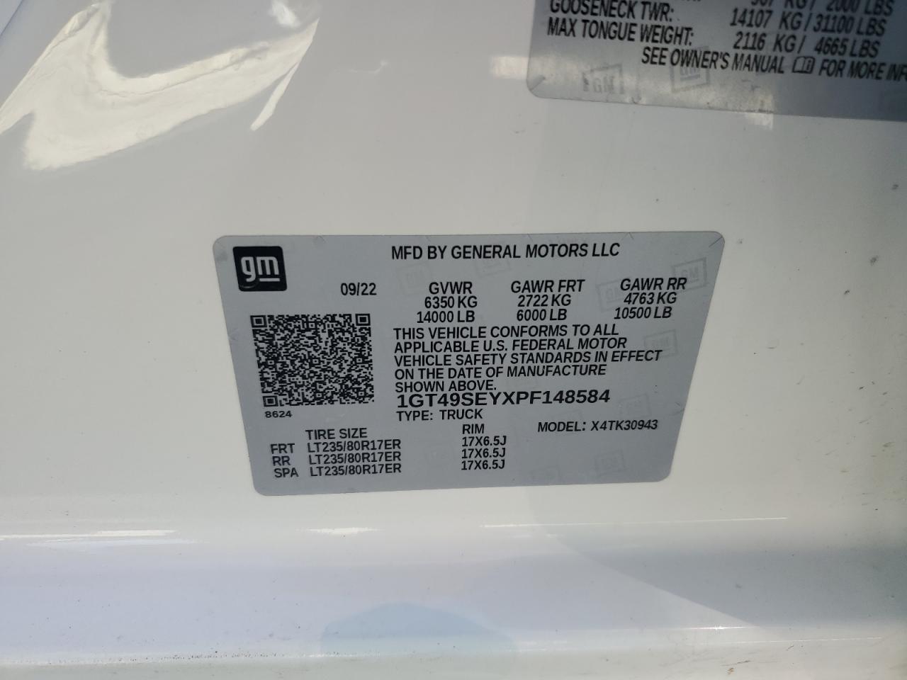 2023 GMC Sierra K3500 VIN: 1GT49SEYXPF148584 Lot: 87440725