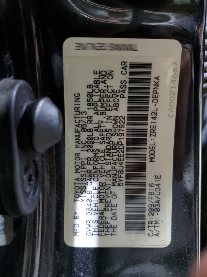 2013 Toyota Corolla Base VIN: 5YFBU4EE2DP197922 Lot: 86138075