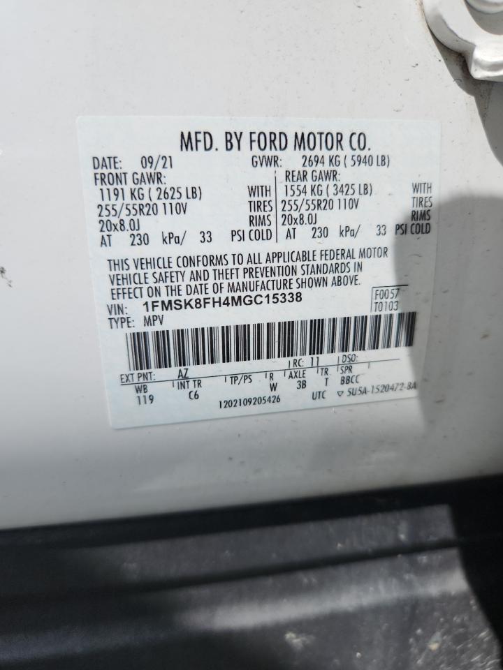 2021 Ford Explorer Limited VIN: 1FMSK8FH4MGC15338 Lot: 85391635