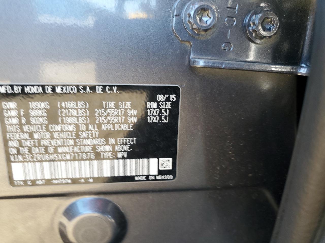 2016 Honda Hr-V Ex VIN: 3CZRU6H5XGM717876 Lot: 86304335