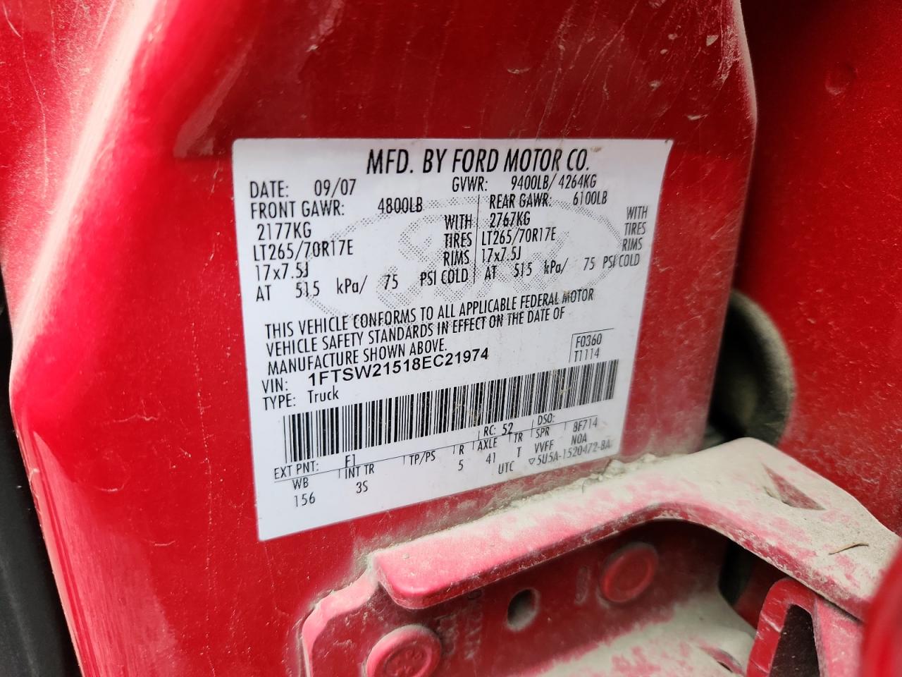 2008 Ford F250 Super Duty VIN: 1FTSW21518EC21974 Lot: 87183005