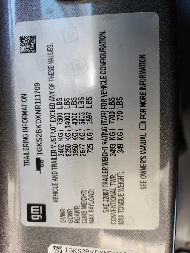 2022 GMC Yukon Slt VIN: 1GKS2BKDXNR111709 Lot: 90063145