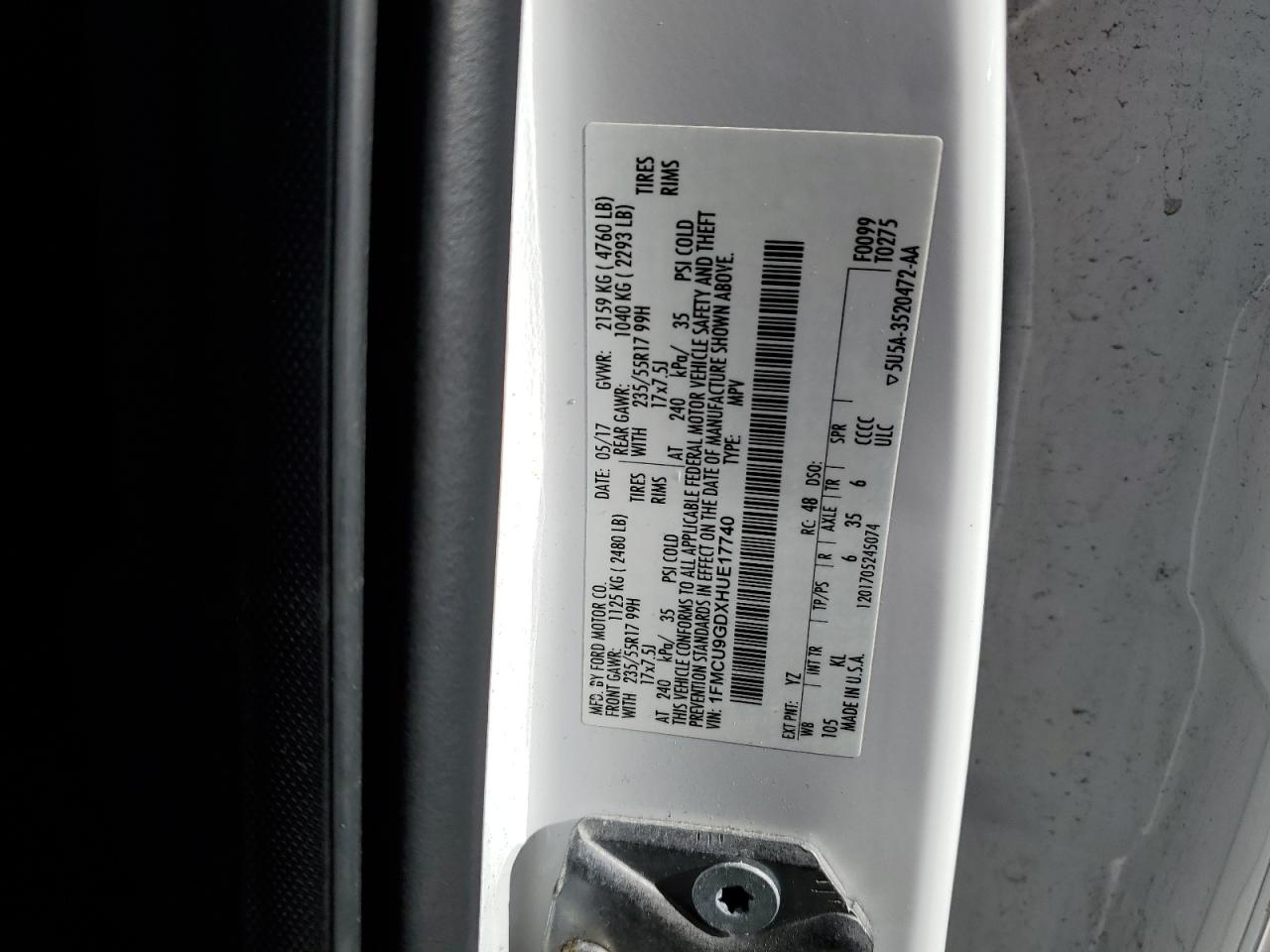 2017 Ford Escape Se VIN: 1FMCU9GDXHUE17740 Lot: 90446855