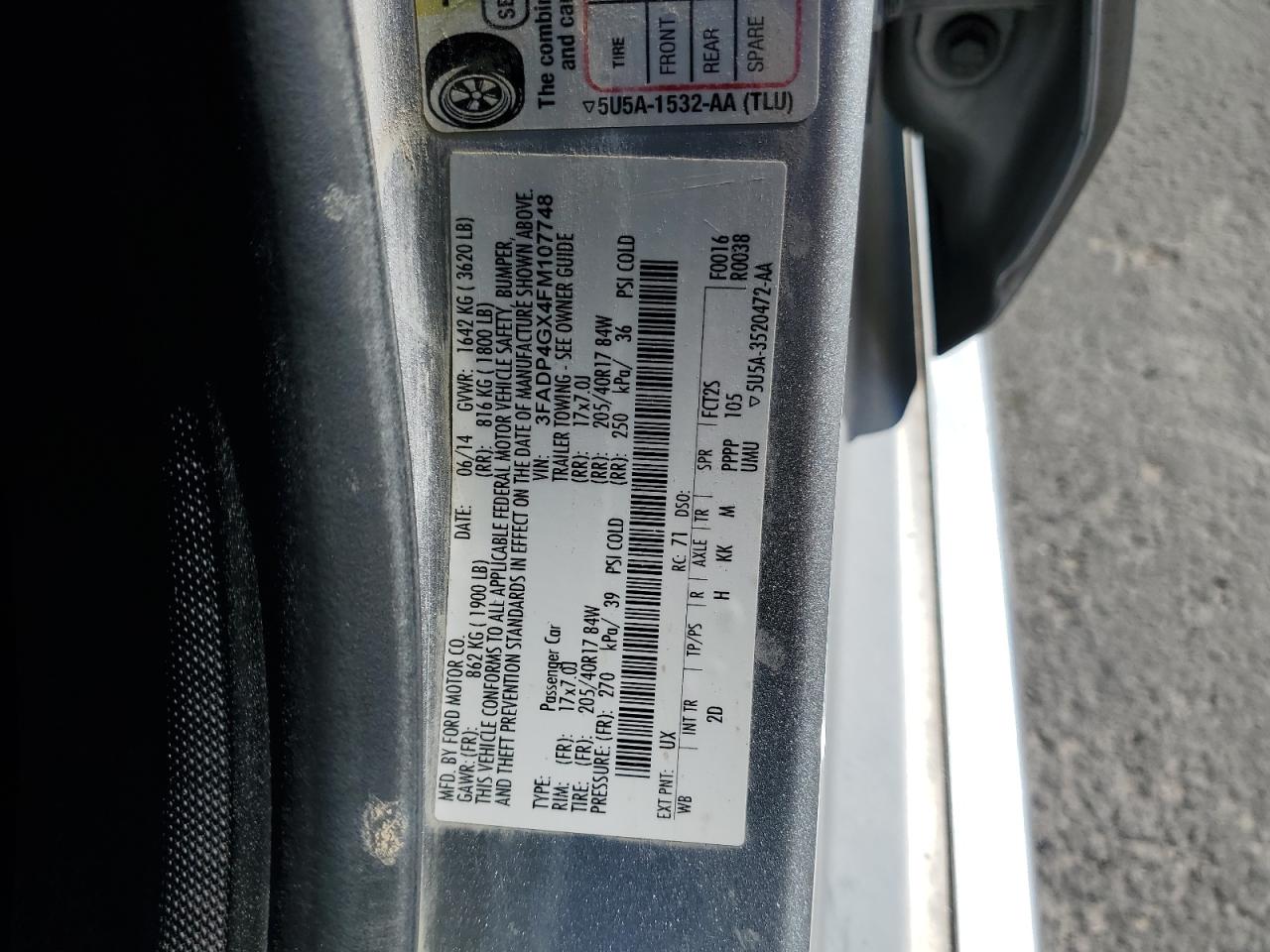 2015 Ford Fiesta St VIN: 3FADP4GX4FM107748 Lot: 85204265