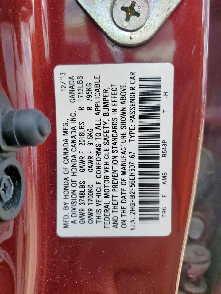 2014 Honda Civic Lx VIN: 2HGFB2F56EH507167 Lot: 84407345