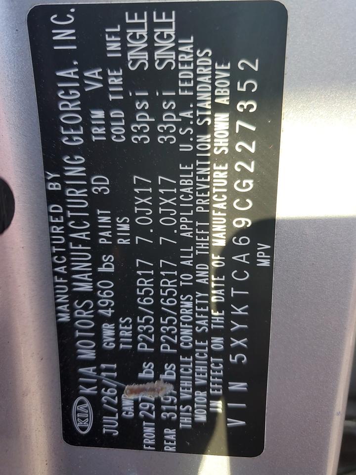 2012 Kia Sorento Base VIN: 5XYKTCA69CG227352 Lot: 71975285