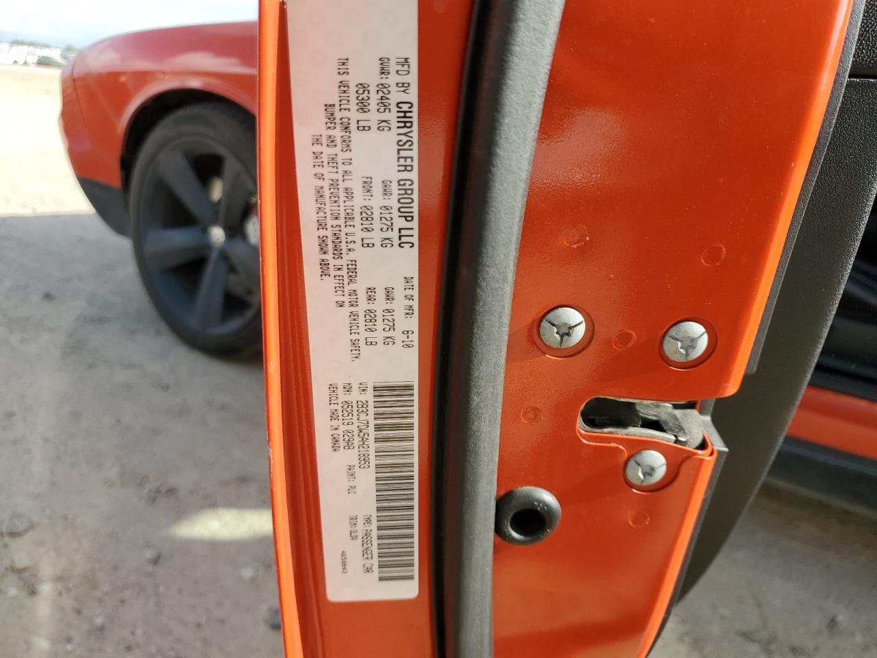 2010 Dodge Challenger Srt-8 VIN: 2B3CJ7DW5AH218953 Lot: 90010975