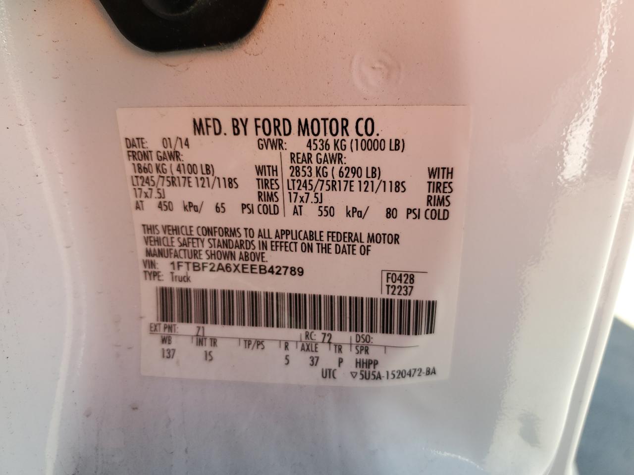 2014 Ford F250 Super Duty VIN: 1FTBF2A6XEEB42789 Lot: 86286695