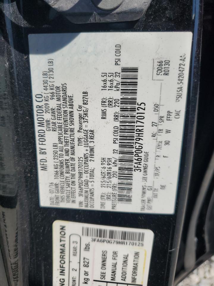 2017 Ford Fusion S VIN: 3FA6P0G79HR170125 Lot: 84589945