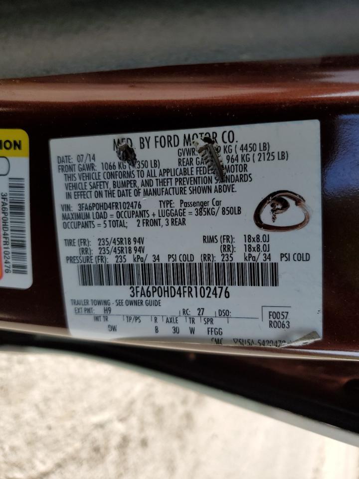 2015 Ford Fusion Se VIN: 3FA6P0HD4FR102476 Lot: 85134375