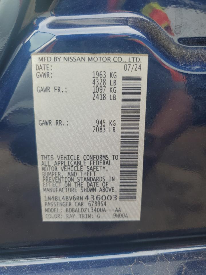 2024 Nissan Altima S VIN: 1N4BL4BV6RN436003 Lot: 85005635