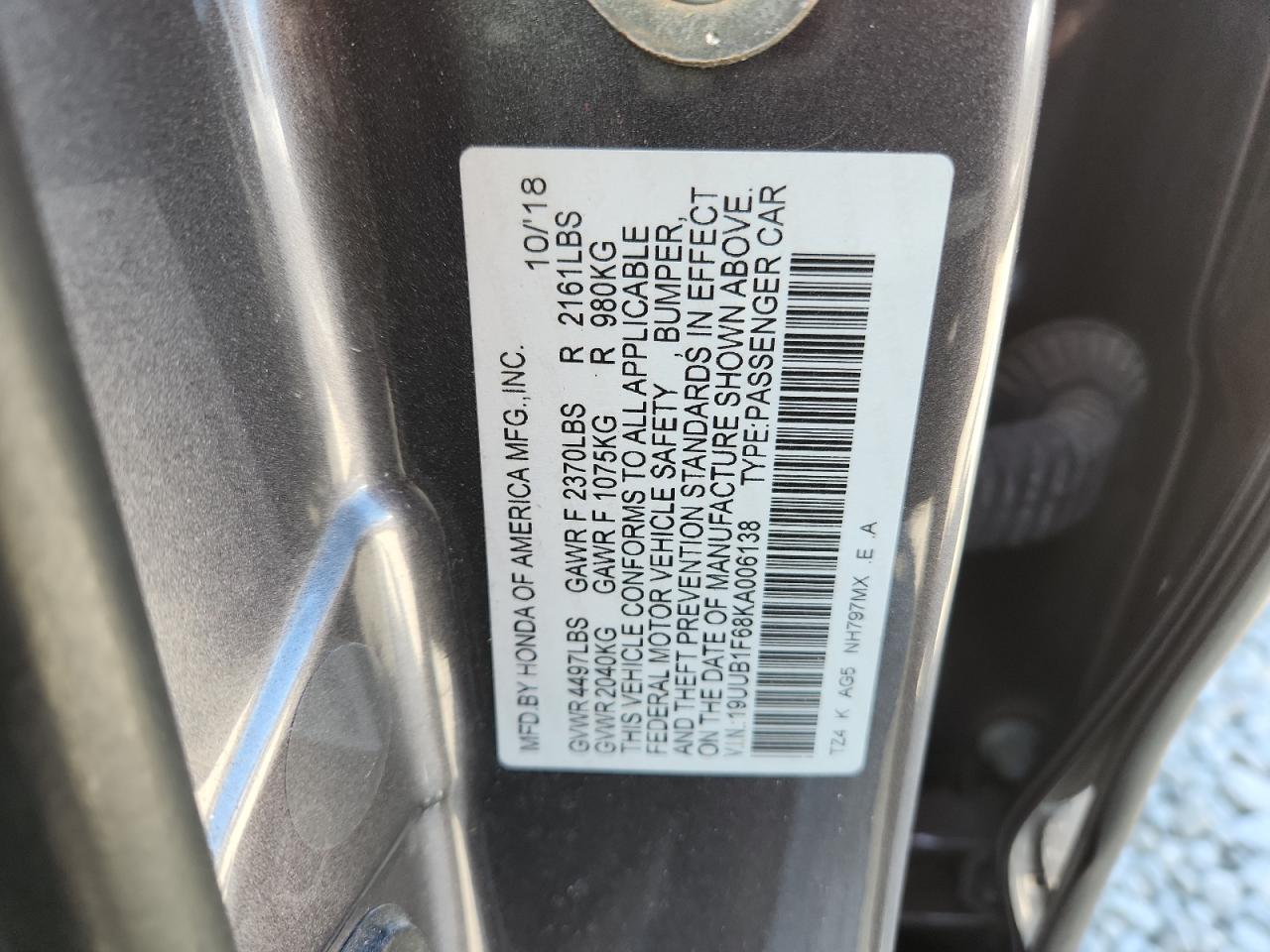 2019 Acura Tlx Technology VIN: 19UUB1F68KA006138 Lot: 84875195