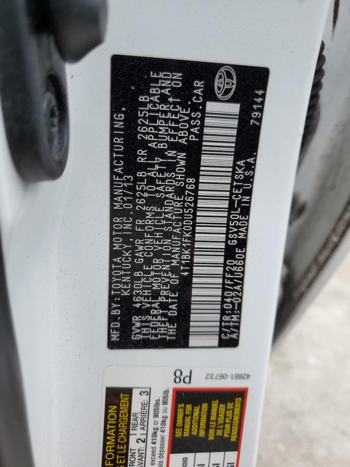 2013 Toyota Camry Se VIN: 4T1BK1FK0DU526768 Lot: 82283525