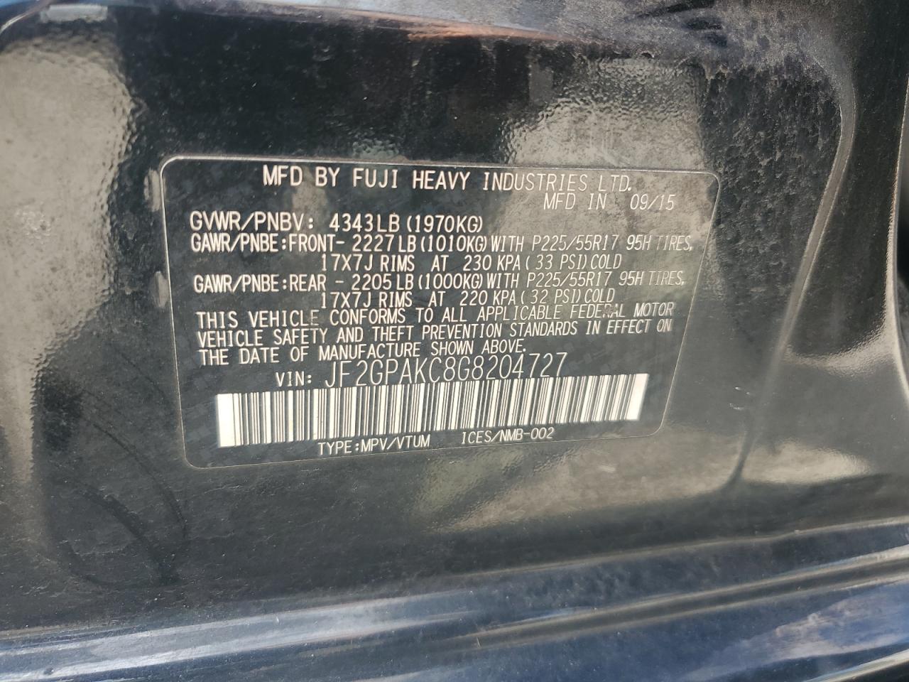 2016 Subaru Crosstrek Limited VIN: JF2GPAKC8G8204727 Lot: 85350485