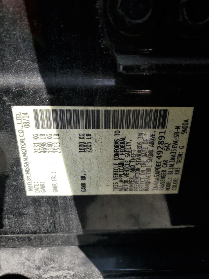 2014 Nissan Maxima S VIN: 1N4AA5AP0EC492891 Lot: 82321385