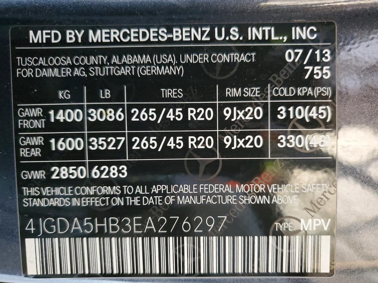 2014 Mercedes-Benz Ml 350 4Matic VIN: 4JGDA5HB3EA276297 Lot: 82552795