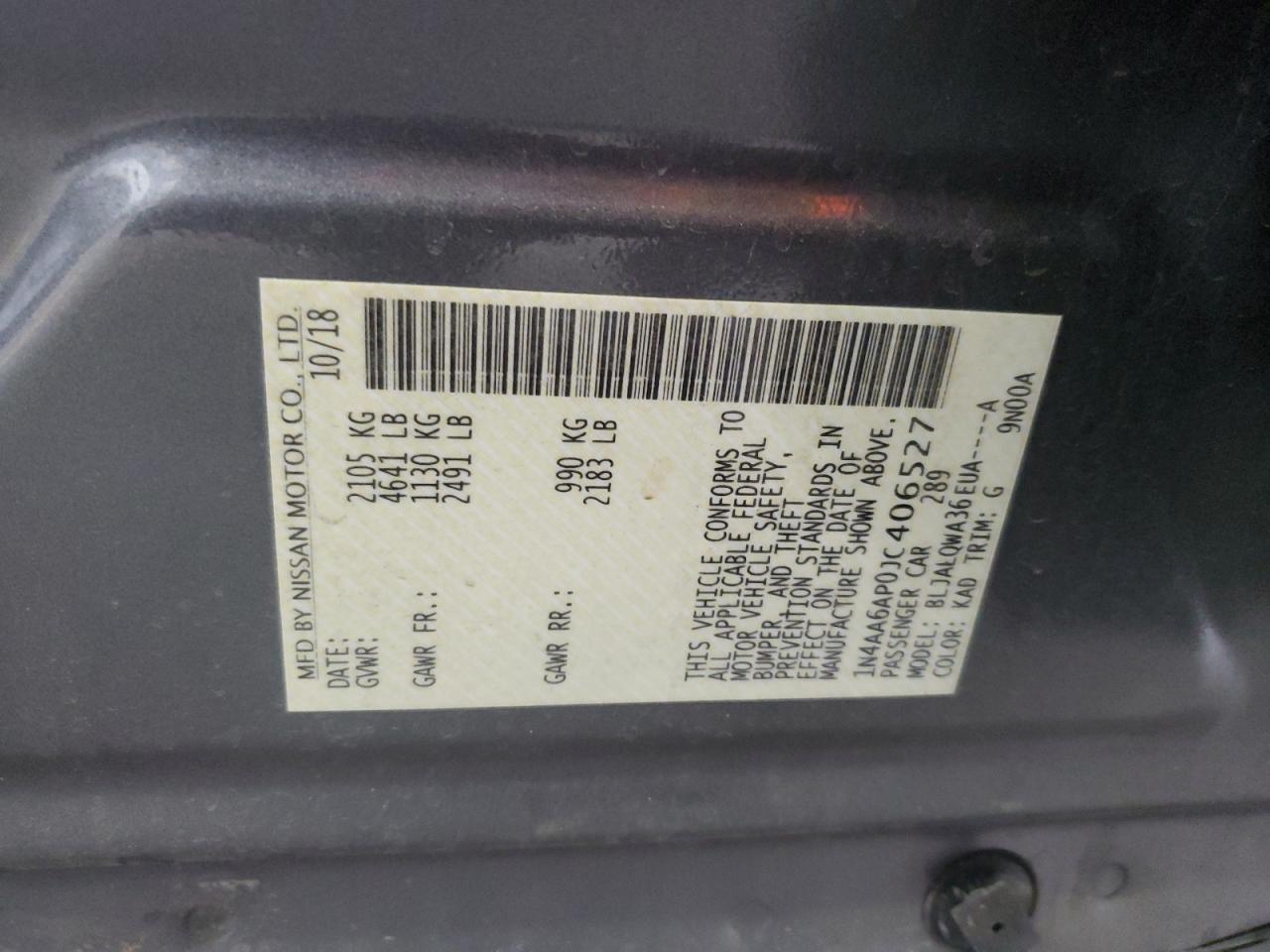 2018 Nissan Maxima 3.5S VIN: 1N4AA6AP0JC406527 Lot: 82229915