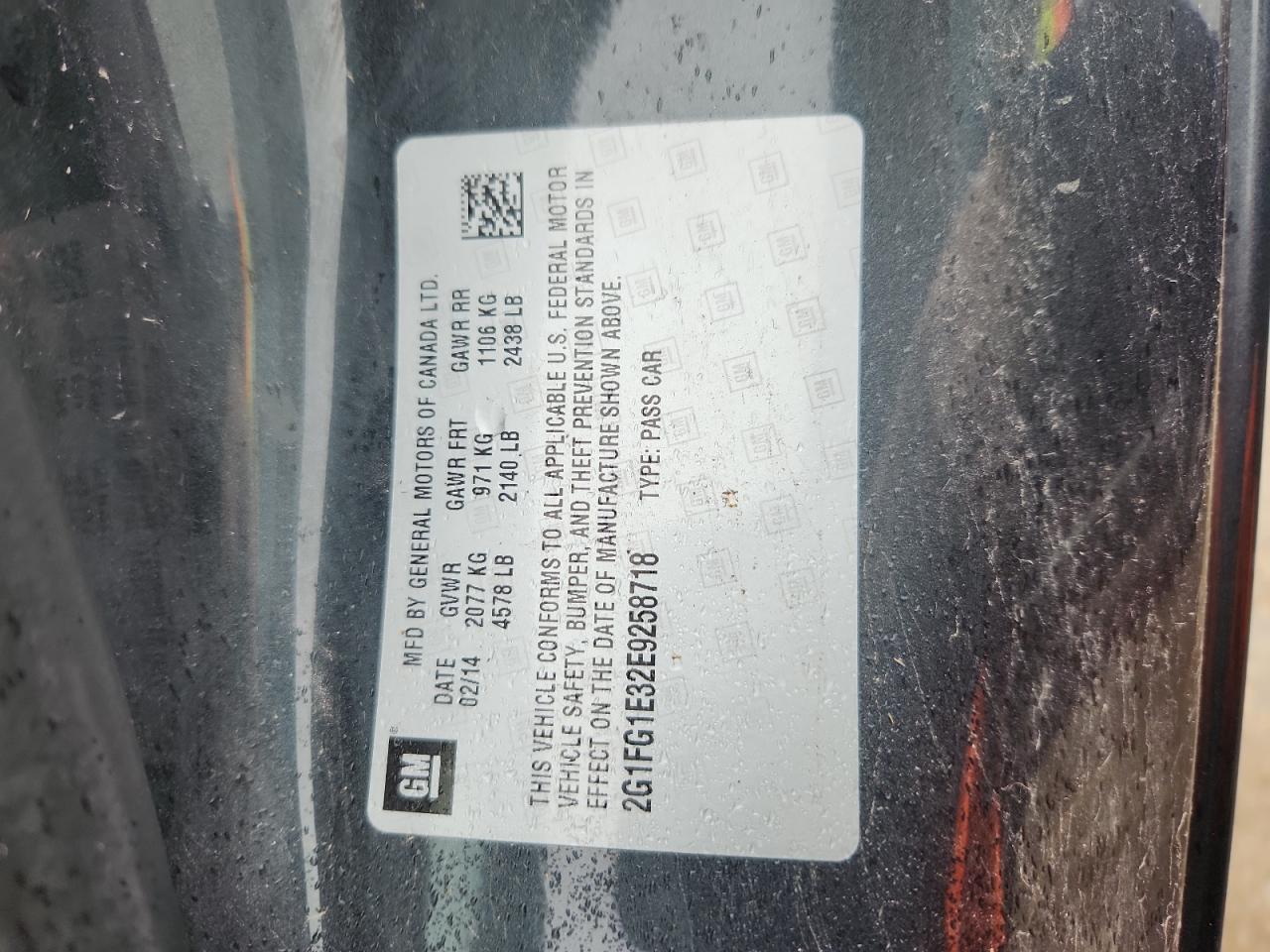 2014 Chevrolet Camaro Lt VIN: 2G1FG1E32E9258718 Lot: 89554005