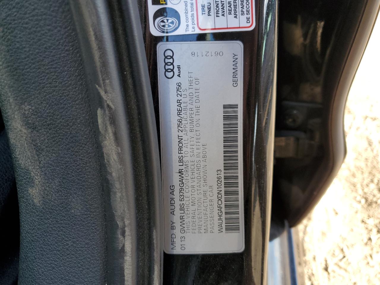 2013 Audi A6 Prestige VIN: WAUHGAFCXDN102613 Lot: 85745025